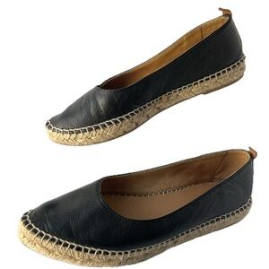 Matt Bernson Valencia Black Leather Espadrilles Size 6 Made in Spain